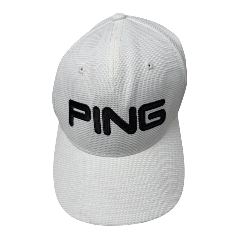 Ping G30 Golf Hat Mens‎ SM White Black Flexfit Waffle Weave Performance Cap